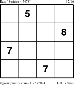 The grouppuzzles.com Easy Sudoku-4-5678 puzzle for Wednesday October 23, 2024