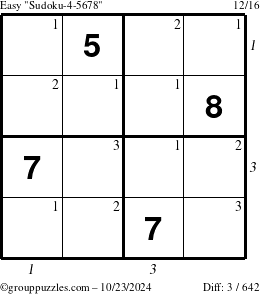 The grouppuzzles.com Easy Sudoku-4-5678 puzzle for Wednesday October 23, 2024 with all 3 steps marked