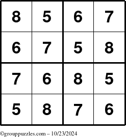 The grouppuzzles.com Answer grid for the Sudoku-4-5678 puzzle for Wednesday October 23, 2024