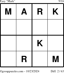 The grouppuzzles.com Easy Mark puzzle for Wednesday October 23, 2024