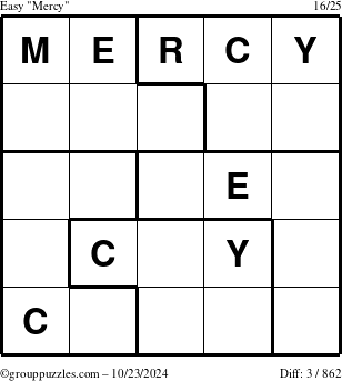 The grouppuzzles.com Easy Mercy puzzle for Wednesday October 23, 2024