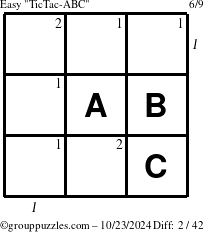 The grouppuzzles.com Easy TicTac-ABC puzzle for Wednesday October 23, 2024, suitable for printing, with all 2 steps marked