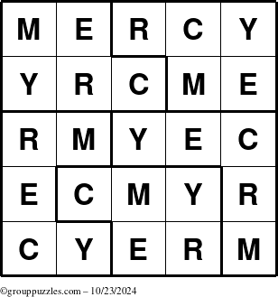 The grouppuzzles.com Answer grid for the Mercy puzzle for Wednesday October 23, 2024