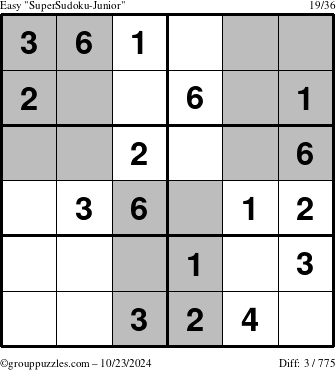 The grouppuzzles.com Easy SuperSudoku-Junior puzzle for Wednesday October 23, 2024