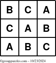 The grouppuzzles.com Answer grid for the TicTac-ABC puzzle for Wednesday October 23, 2024