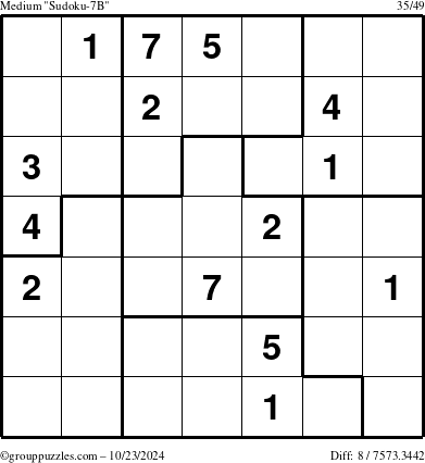 The grouppuzzles.com Medium Sudoku-7B puzzle for Wednesday October 23, 2024