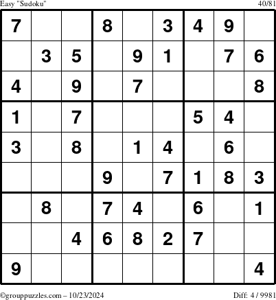 The grouppuzzles.com Easy Sudoku puzzle for Wednesday October 23, 2024