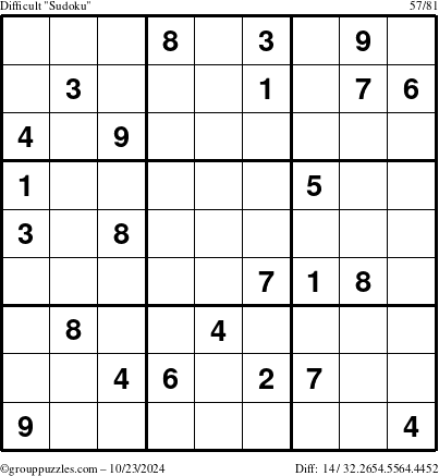 The grouppuzzles.com Difficult Sudoku puzzle for Wednesday October 23, 2024