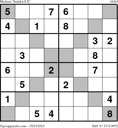 The grouppuzzles.com Medium Sudoku-8-X puzzle for Wednesday October 23, 2024