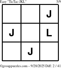 The grouppuzzles.com Easy TicTac-JKL puzzle for Sunday September 28, 2025