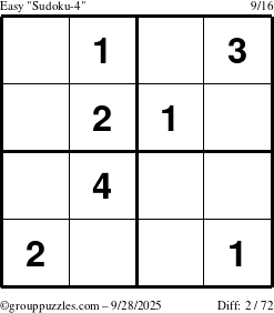 The grouppuzzles.com Easy Sudoku-4 puzzle for Sunday September 28, 2025