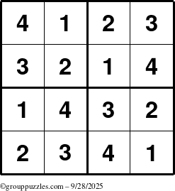 The grouppuzzles.com Answer grid for the Sudoku-4 puzzle for Sunday September 28, 2025