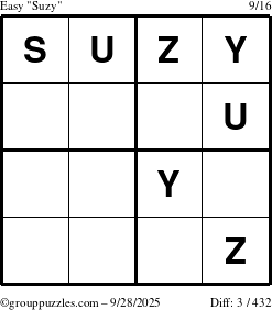 The grouppuzzles.com Easy Suzy puzzle for Sunday September 28, 2025