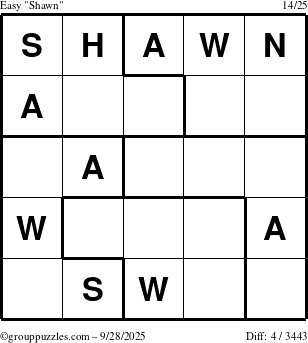 The grouppuzzles.com Easy Shawn puzzle for Sunday September 28, 2025