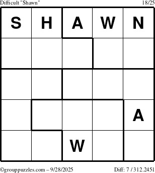 The grouppuzzles.com Difficult Shawn puzzle for Sunday September 28, 2025