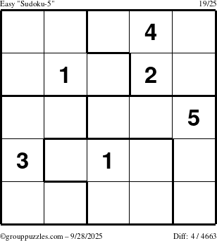 The grouppuzzles.com Easy Sudoku-5 puzzle for Sunday September 28, 2025