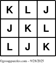 The grouppuzzles.com Answer grid for the TicTac-JKL puzzle for Sunday September 28, 2025