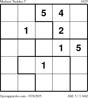 The grouppuzzles.com Medium Sudoku-5 puzzle for Sunday September 28, 2025