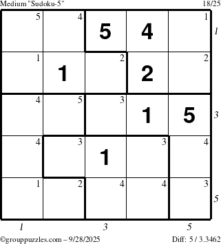 The grouppuzzles.com Medium Sudoku-5 puzzle for Sunday September 28, 2025 with all 5 steps marked