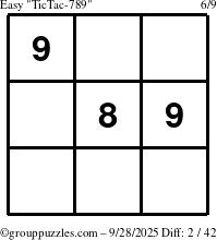 The grouppuzzles.com Easy TicTac-789 puzzle for Sunday September 28, 2025