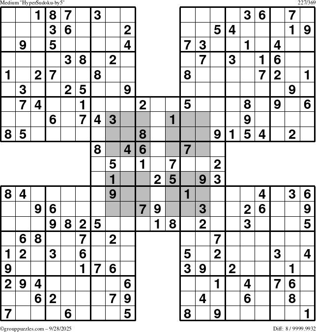 The grouppuzzles.com Medium HyperSudoku-by5 puzzle for Sunday September 28, 2025