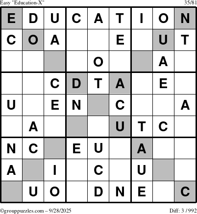 The grouppuzzles.com Easy Education-X puzzle for Sunday September 28, 2025