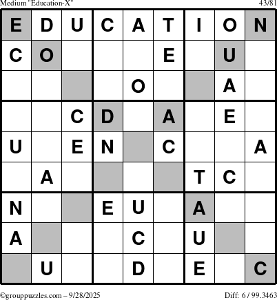 The grouppuzzles.com Medium Education-X puzzle for Sunday September 28, 2025