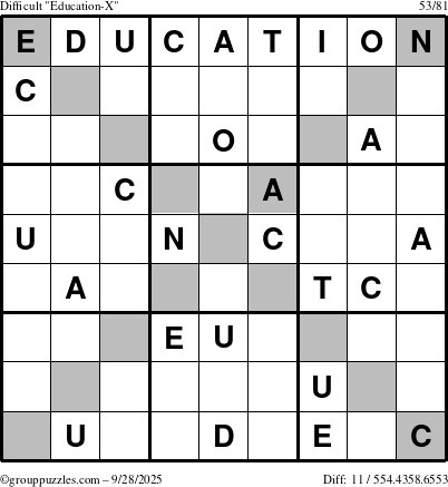 The grouppuzzles.com Difficult Education-X puzzle for Sunday September 28, 2025