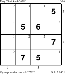 The grouppuzzles.com Easy Sudoku-4-5678 puzzle for Wednesday September 2, 2026 with all 3 steps marked