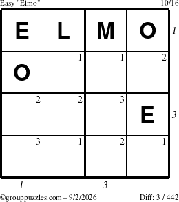 The grouppuzzles.com Easy Elmo puzzle for Wednesday September 2, 2026 with all 3 steps marked