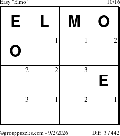 The grouppuzzles.com Easy Elmo puzzle for Wednesday September 2, 2026 with the first 3 steps marked