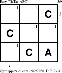 The grouppuzzles.com Easy TicTac-ABC puzzle for Wednesday September 2, 2026, suitable for printing, with all 2 steps marked