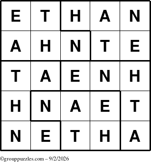The grouppuzzles.com Answer grid for the Ethan puzzle for Wednesday September 2, 2026