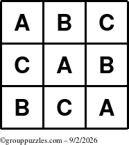 The grouppuzzles.com Answer grid for the TicTac-ABC puzzle for Wednesday September 2, 2026
