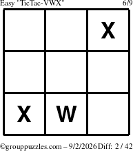 The grouppuzzles.com Easy TicTac-VWX puzzle for Wednesday September 2, 2026