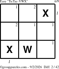 The grouppuzzles.com Easy TicTac-VWX puzzle for Wednesday September 2, 2026 with all 2 steps marked