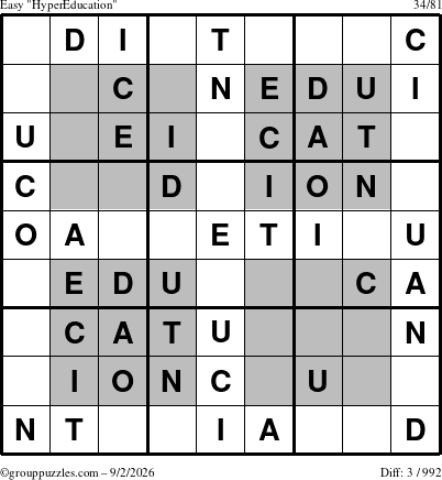 The grouppuzzles.com Easy HyperEducation-i23 puzzle for Wednesday September 2, 2026