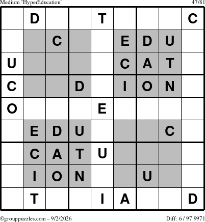 The grouppuzzles.com Medium HyperEducation-i23 puzzle for Wednesday September 2, 2026