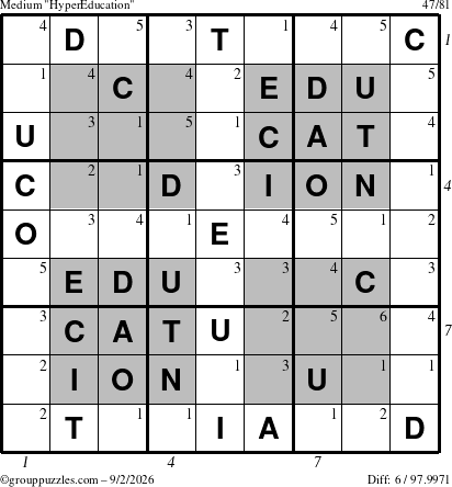 The grouppuzzles.com Medium HyperEducation-i23 puzzle for Wednesday September 2, 2026 with all 6 steps marked