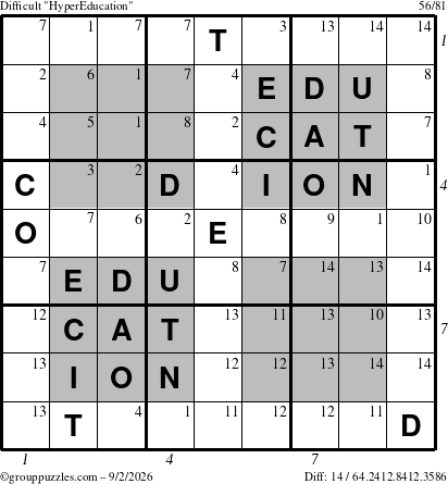 The grouppuzzles.com Difficult HyperEducation-i23 puzzle for Wednesday September 2, 2026 with all 14 steps marked