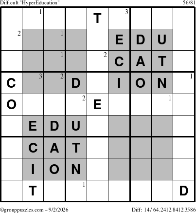 The grouppuzzles.com Difficult HyperEducation-i23 puzzle for Wednesday September 2, 2026 with the first 3 steps marked