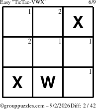 The grouppuzzles.com Easy TicTac-VWX puzzle for Wednesday September 2, 2026 with the first 2 steps marked