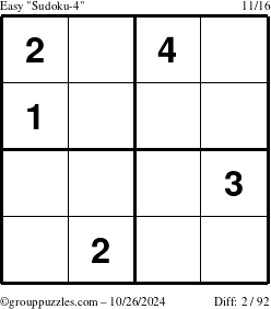 The grouppuzzles.com Easy Sudoku-4 puzzle for Saturday October 26, 2024