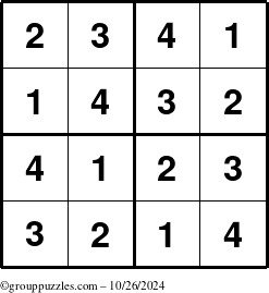 The grouppuzzles.com Answer grid for the Sudoku-4 puzzle for Saturday October 26, 2024