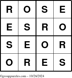 The grouppuzzles.com Answer grid for the Rose puzzle for Saturday October 26, 2024