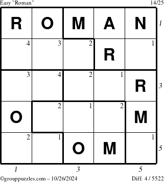 The grouppuzzles.com Easy Roman puzzle for Saturday October 26, 2024 with all 4 steps marked