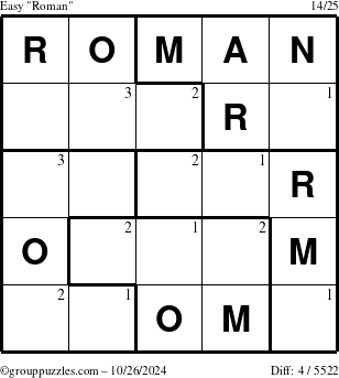 The grouppuzzles.com Easy Roman puzzle for Saturday October 26, 2024 with the first 3 steps marked