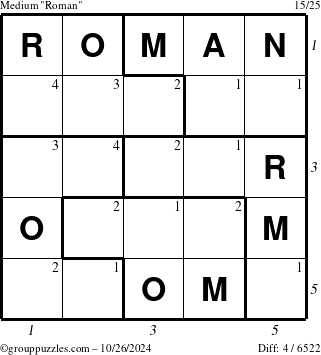 The grouppuzzles.com Medium Roman puzzle for Saturday October 26, 2024 with all 4 steps marked