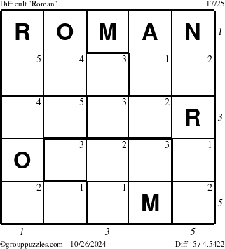 The grouppuzzles.com Difficult Roman puzzle for Saturday October 26, 2024 with all 5 steps marked