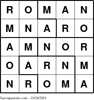 The grouppuzzles.com Answer grid for the Roman puzzle for Saturday October 26, 2024